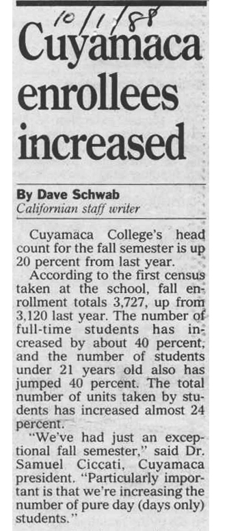 Newspaper article on increased enrollment