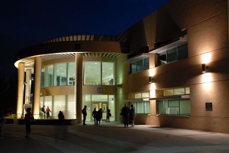 H Building at night