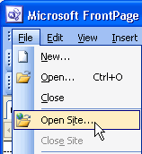 FrontPage Interface - File, Open Site Command