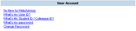 WebAdvisor screen shot - User Account